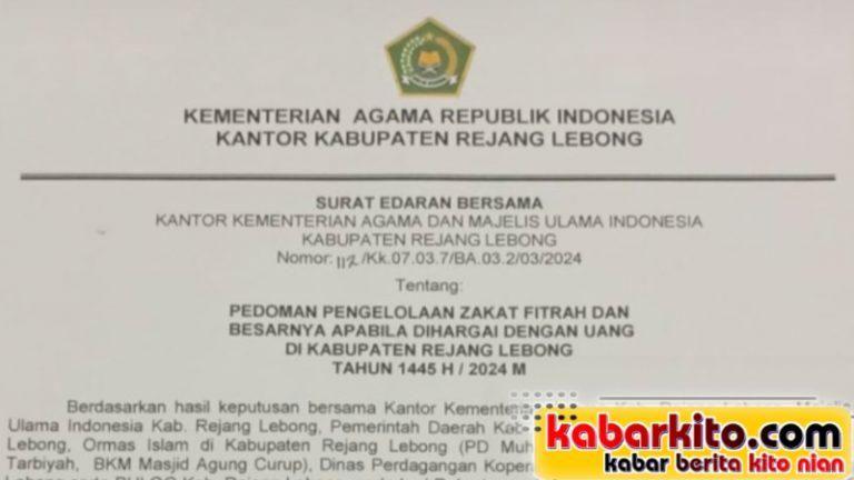 CATAT! Ini Besaran Zakat Fitrah 1445 H di Rejang Lebong, Cek Selengkapnya Disini